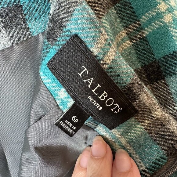 TALBOTS Women’s Blue and Black Plaid Lined A Line Wool Blend Zip Skirt Size 6P - Picture 5 of 10